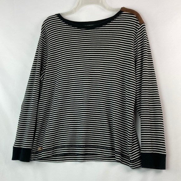 LAUREN black and white stripe with brown suede detail blouse 2XL - Picture 1 of 6